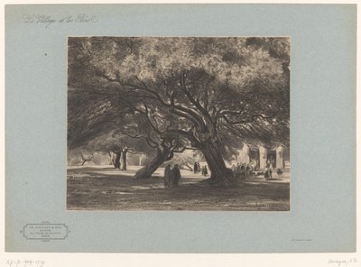 Carvalhos na igreja de Cimiez Les Chênes verts de Cimiés, Nice (título no objeto) Paisagens com aldeias e floresta (título da série) Le village et les bois (título da série no objeto) de Armand Theophile Cassagne