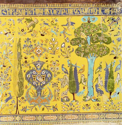 Detalhe da parte inferior das telhas de uma parede interior, igreja concluída em 1613 (cerâmica) de Armenian School
