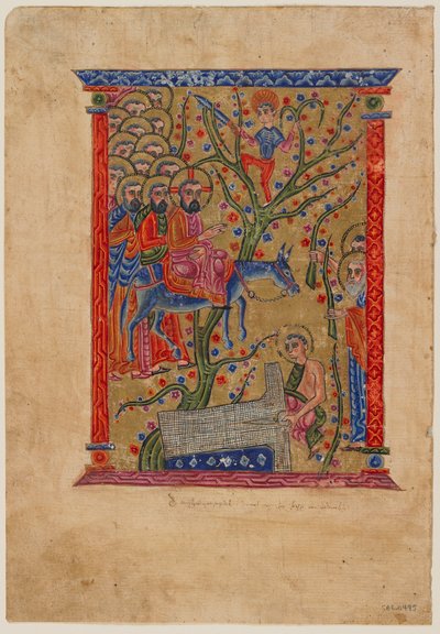 Fólio de um manuscrito armênio: A entrada em Jerusalém, c.1500 (tinta, wc opaco e ouro sobre papel) de Armenian School