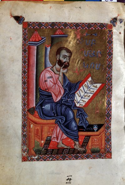 São Marcos, o Evangelista. Iluminação pelo mestre do Codex Matenadaran (século XIII), miniatura, aguarela sobre pergaminho de Armenian School