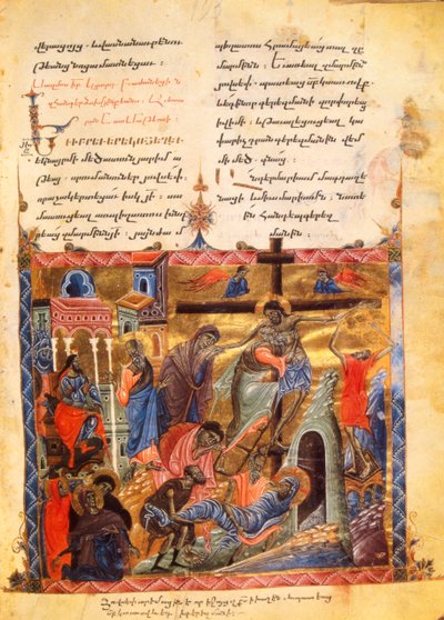A descida ao túmulo. O enterro de Cristo, c. 1200-99 (manuscrito iluminado) de Armenian School