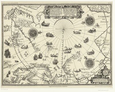 Mapa dos países em redor do Círculo Árctico mostrando as três viagens dos holandeses, 1598
Beschrijvinghe van de drie seylagien door de Hollanders gedaen ande Noordt syde van Noorweghen, Moscovia, nova Sembla, en door het deel van Groenlandt op de 80. gra de Arnaud A.J. Pistoor
