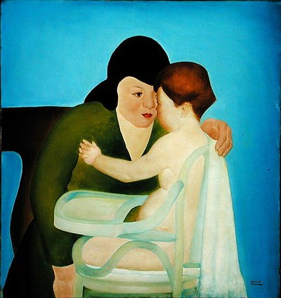 Mulher com criança em cadeira de rodas (óleo sobre tela) de Arnold Aaron Friedman