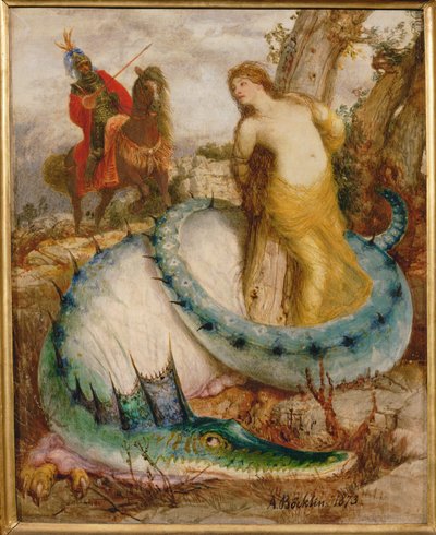 Angelica und der Drache - Angelica e o dragão ... (têmpera sobre madeira) de Arnold Böcklin