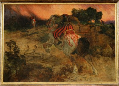Astolphe foge com a cabeça do gigante Orrile -1874 ... (pintura sobre tela) de Arnold Böcklin
