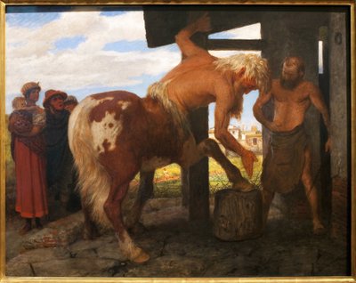 Centauro no ferreiro da aldeia. Pintura de Arnold Bocklin (1829-1901), Oil On Canvas de Arnold Böcklin