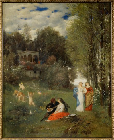 Ideale Fruehlingslandschaft - Paisagem de primavera ideal ... (pintura sobre tela) de Arnold Böcklin