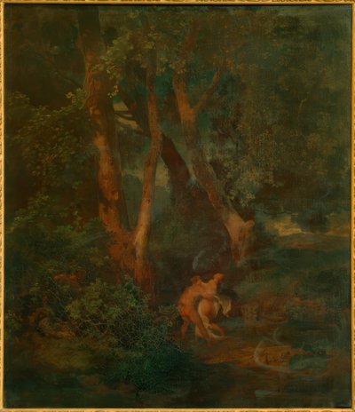Borda da floresta com fauno e ninfa (ou fauno, um lutando de Arnold Böcklin