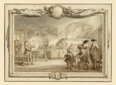 Visita de pinturas na Guilda de São Lucas em Dordrecht de Arnold Houbraken