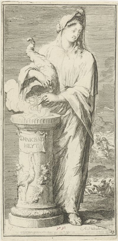 Gratidão personificada Dankbaerheyt (título no objeto) Quarenta e uma peças, várias estátuas de Sinne (título da série) de Arnold Houbraken