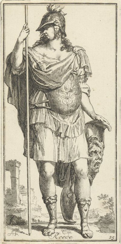 Minerva como personificação da razão
Motivo (título sobre o objecto)
Quarenta e uma peças, verscheydene Sinne beelden (título da série) de Arnold Houbraken