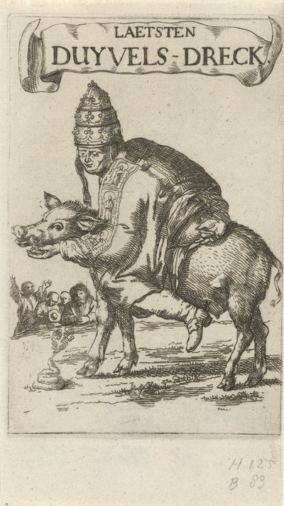 Pausa em um porco Página de rosto para: J. Lydius, Laetsten duyvels-dreck, 1687 de Arnold Houbraken