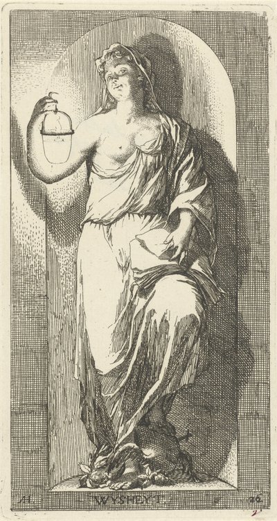 Personificação da sabedoria Wysheyt (título no objeto) Quarenta e uma peças, várias estátuas de Sinne (título da série) de Arnold Houbraken