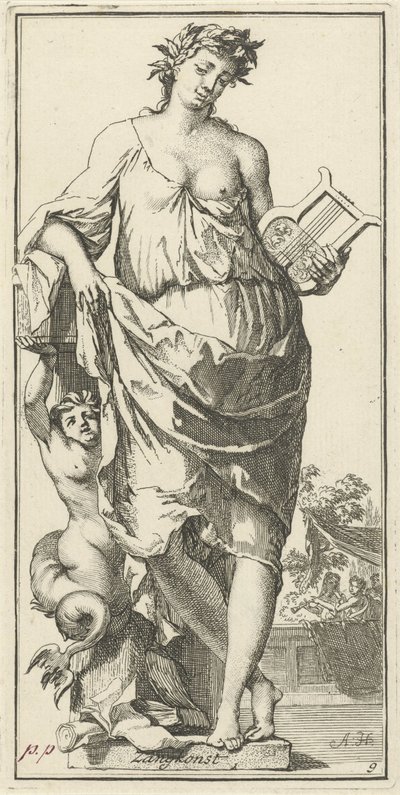 Personificação da arte de cantar Cantando Konst (título no objeto) Quarenta e uma peças, várias estátuas de Sinne (título da série) de Arnold Houbraken