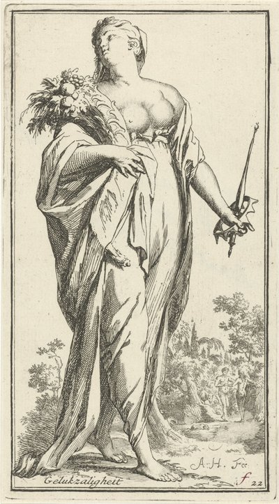 Personificação da felicidade Bliss (título no objeto) Quarenta e uma peças, várias estátuas de Sinne (título da série) de Arnold Houbraken