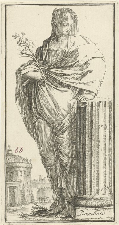 Personificação da limpeza
Pureza (título sobre o objecto)
Uma e quarenta e oito peças, verscheydene Sinne beelden (título da série) de Arnold Houbraken
