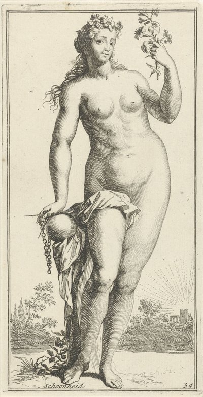 Personificação da beleza Beleza (título no objeto) Quarenta e uma peças, várias estátuas de Sinne (título da série) de Arnold Houbraken