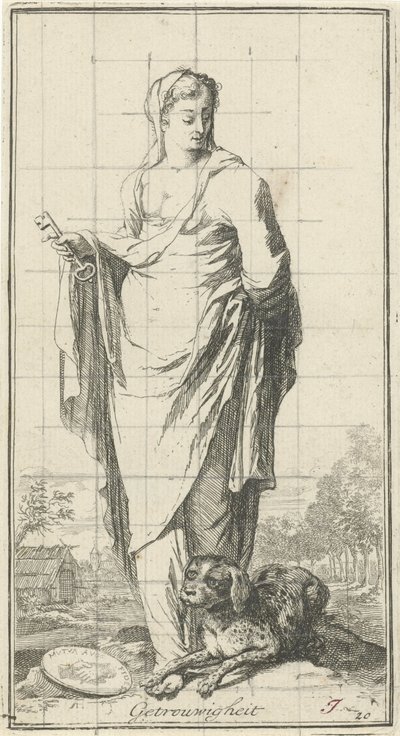 Personificação da fidelidade
Fidelidade (título sobre o objecto)
Quarenta e uma peças, verscheydene Sinne beelden (título da série) de Arnold Houbraken