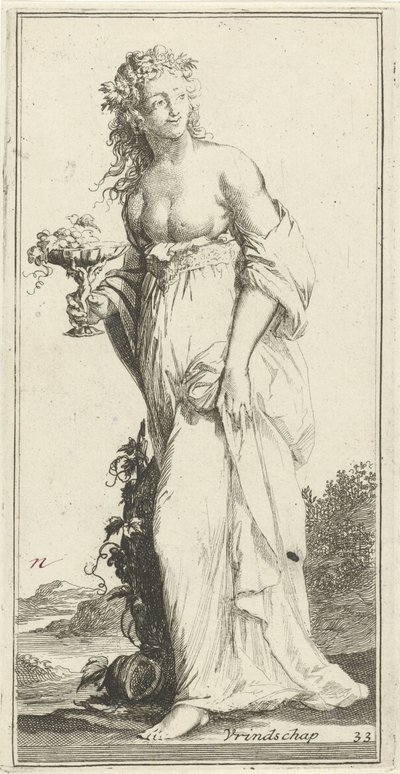 Personificação da amizade
Amizade (título sobre o objecto)
Uma e quarenta e oito peças, verscheydene Sinne beelden (título da série) de Arnold Houbraken