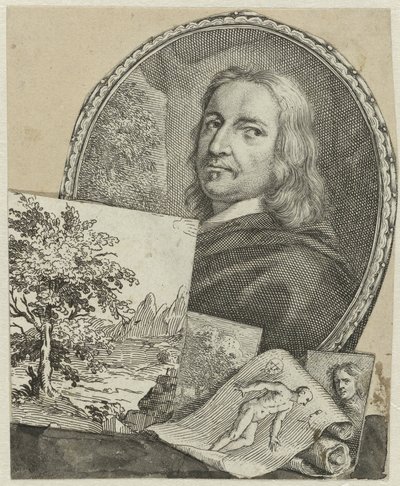 Retrato de Philippe de Champaigne numa colagem de Arnold Houbraken