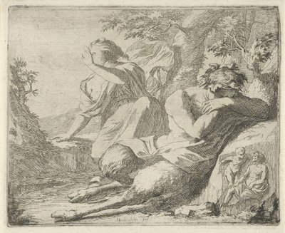 Satyr e figura feminina cobrem os olhos contra a luz solar
Estágio de imagens sinne abertas ao serviço dos pintores detentores de imagens, etc. (título da série) de Arnold Houbraken