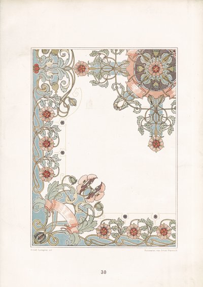 Ornamento com bordadura de papoilas Art Nouveau (litografia) de Arnold Lyongrün
