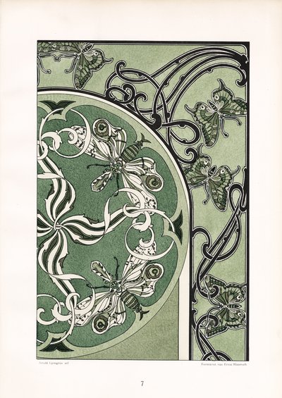 Motivos de insectos em composição ornamental verde (litografia) de Arnold Lyongrün