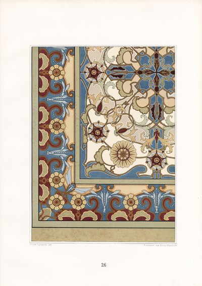 Padrão de tapete multicolorido com flores estilizadas (litografia) de Arnold Lyongrün