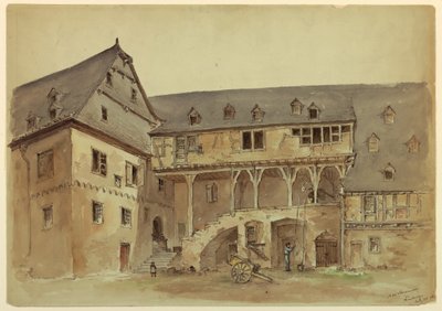 Desenho, Pátio de uma mansão medieval, ca. 1889 de Arnold William Brunner