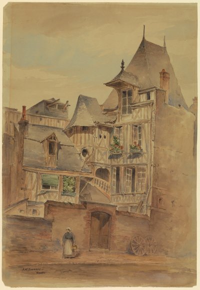 Desenho, Cena de rua com casas medievais, ca. 1885 de Arnold William Brunner