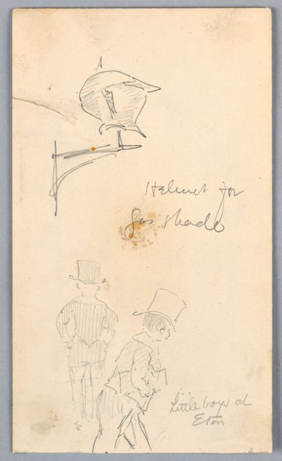 Esboço de capacete e homens em Eton de Arnold William Brunner