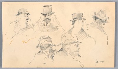 Esboços de cabeças de homens de Arnold William Brunner
