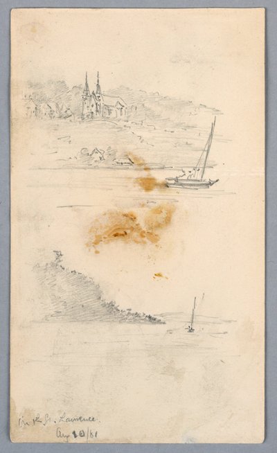 Dois esboços de veleiros em St. Lawrence de Arnold William Brunner