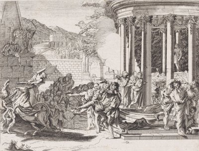 Sinorix sendo carregado do templo após ser envenenado, 1650-1700. de Arnold van Westerhout.