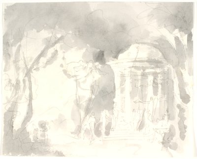 Templo redondo com figuras aladas cercadas por árvores de Aron Wallick