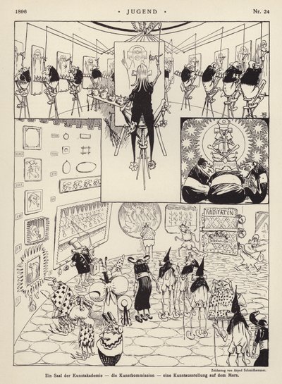 Uma Sala da Academia de Arte; a Comissão de Arte; uma Exposição de Arte em Marte (litho) de Arpad Schmidhammer