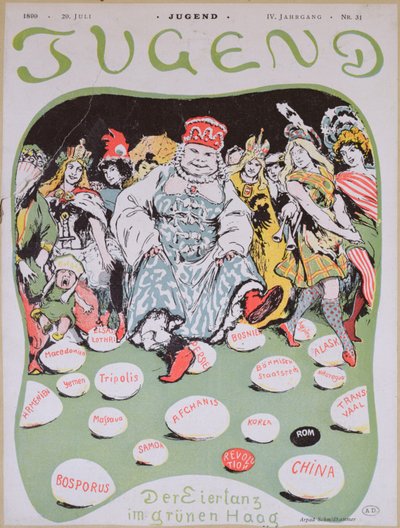 Egg Dance, desenho animado na Primeira Conferência de Paz de Haia, da revista alemã Jugend, 29 de julho de 1899 de Arpad Schmidhammer