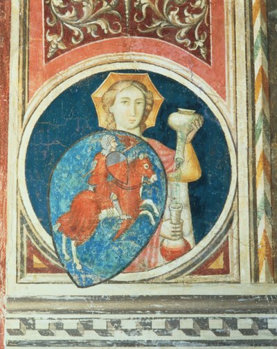 Figura alegórica da Temperança, uma das várias representações das virtudes que moldam a Justiça Militante do Salone del Consiglio de Arrigo di Niccolo
