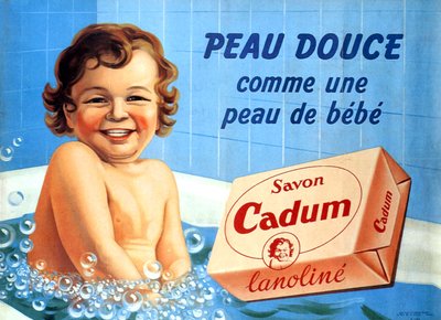 Bebé em banho para sabão Cadum 1958 (ilustração) de Arsene Le Feuvre