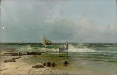 Um barco à vela na praia, 1891 de Arseniy Ivanovich Meshchersky