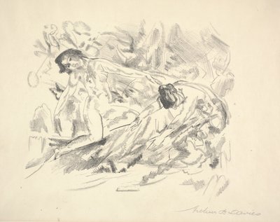 Duas figuras femininas em uma paisagem (lápis sobre papel) de Arthur Bowen Davies