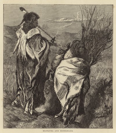 Hiawatha e Minne-Ha-Ha (gravura) de Arthur Boyd (after) Houghton