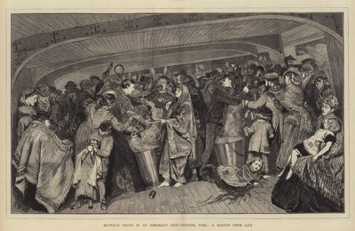 Entre baralhos em um navio de emigrantes, tempo de alimentação, um esboço da vida de Arthur Boyd Houghton
