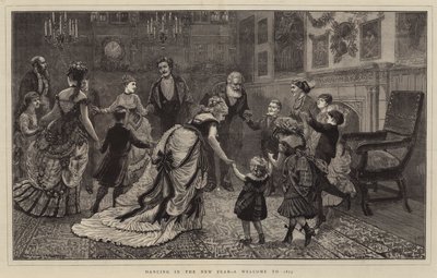 Dançando no Ano Novo, uma Welcome to 1873 de Arthur Boyd Houghton