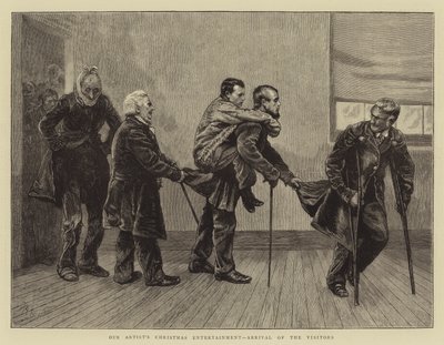 Entretenimento de Natal do nosso artista, chegada dos visitantes de Arthur Boyd Houghton