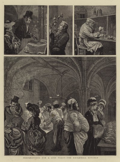 Preparativos para uma festa na cidade, a cozinha da Guildhall de Arthur Boyd Houghton