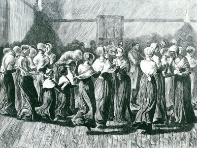 Shakers em um Encontro: a Dança Religiosa, ilustração de The Graphic, publicada em 14 de maio de 1870 de Arthur Boyd Houghton