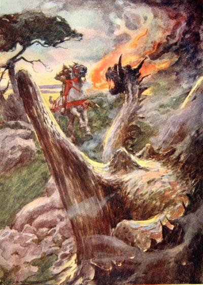 George e o Dragão, c.1925 (lito colorido) de Arthur C. (after) Michael