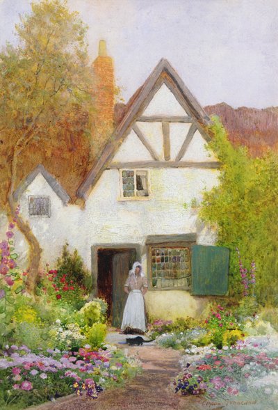 Alimentar o gato (aguarela) de Arthur Claude Strachan