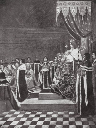Henrique VI abre o Parlamento com a sua mãe (litografia) de Arthur David (after) McCormick